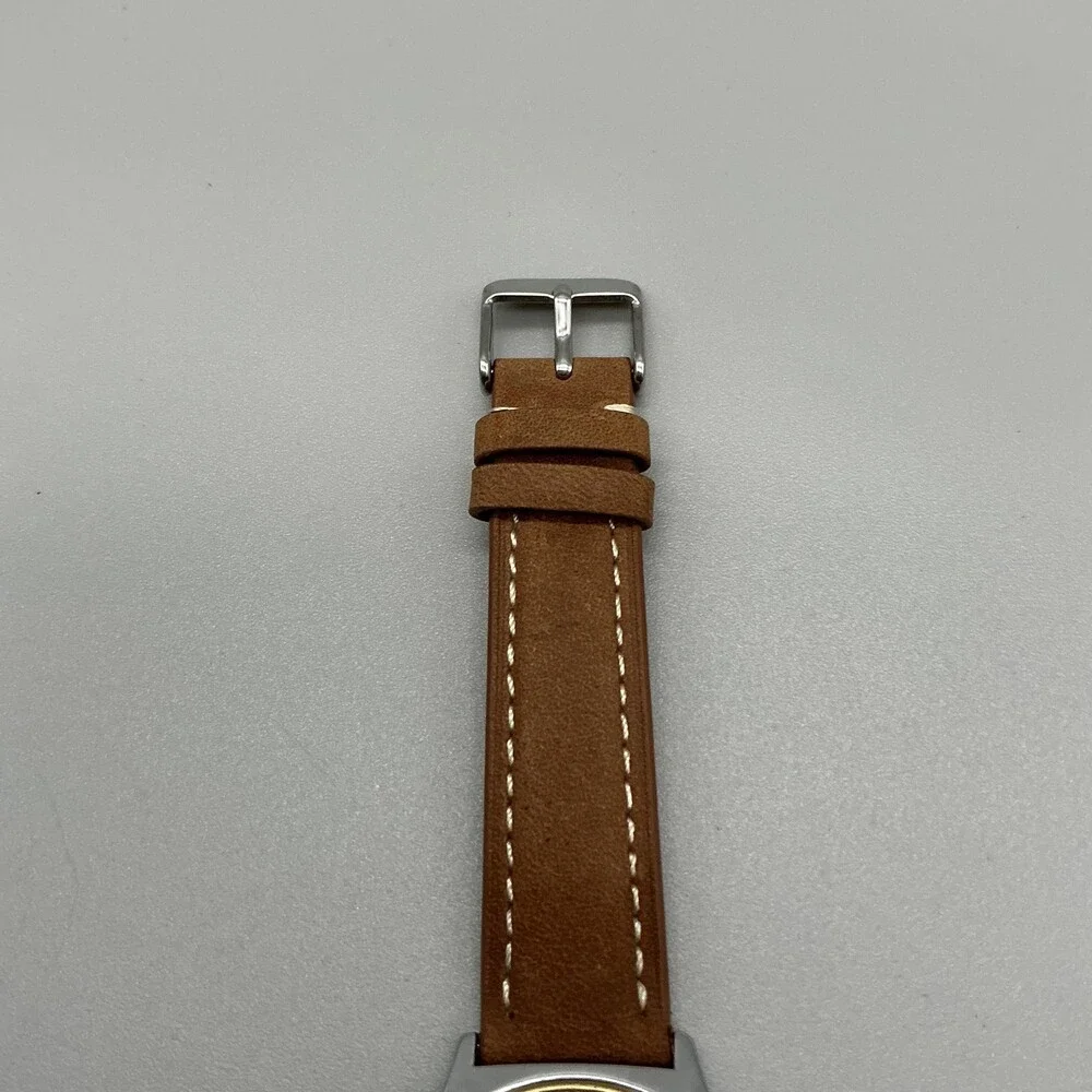 Chaika Oficerskie Mens Watch 36mm USSR Brown Leather Band Military Manual Wind
